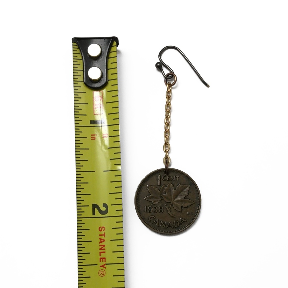 Lucky Penny Earrings—King George VI—Gold Chain Dangle Earrings - Picture 3 of 3